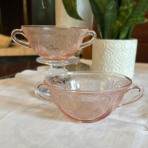 Depression Glass Pink Royal Lace Cream/Soup Bowls (2)